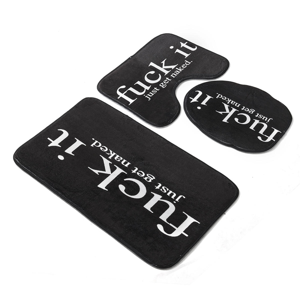 3Pcs Non-slip Word Design Pedestal Lid Mat Bath Toilet Seat Cover Carpet Rug Set - Image 2