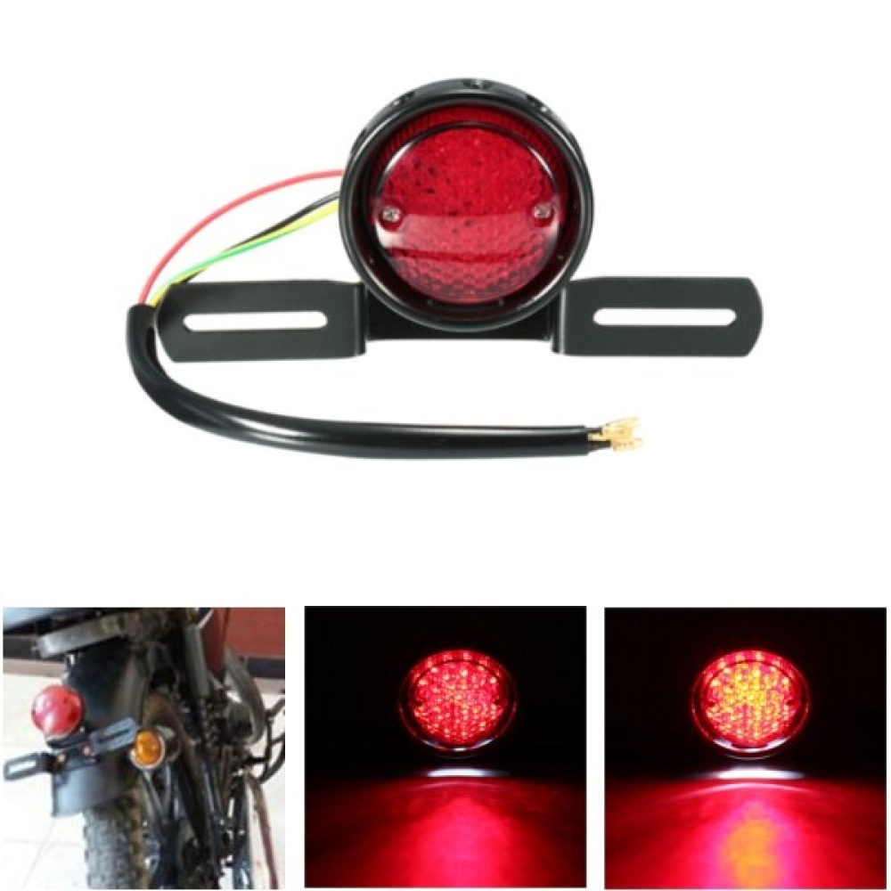 DC 12V Motorcycle LED Tail Stop Brake Rear Light Lamp For Harley Bobber Chopper Cafe Racer - Red