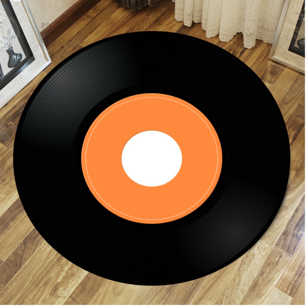 Vinyl Record Printed Soft Fabric Round Floor Mat Carpet Room Area Bedroom Rug Seat Cover Door Rugs - 80cm - Image 2