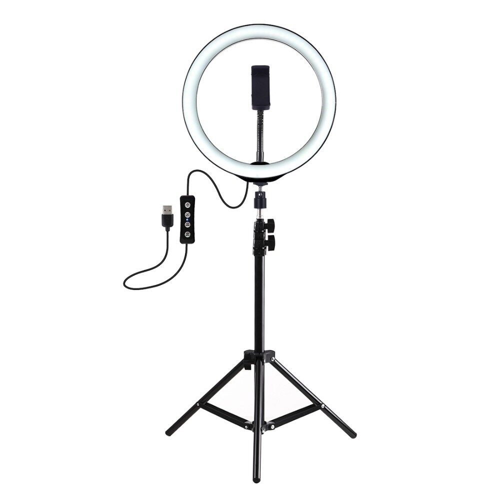 PULUZ PKT3035 10 Inch USB Video Ring Light with 110cm Light Stand Dual Phone Clip for Tik Tok Youtube Live Streaming