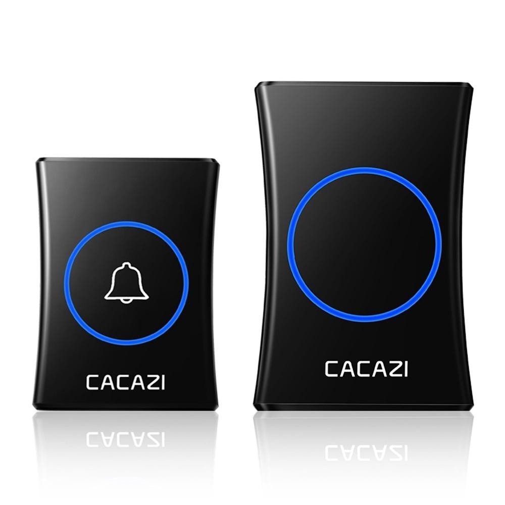 CACAZI A30 Sonnette de musique sans fil etanche et intelligente Batterie 300M Recepteur de bouton e distance Appel e domicile Ring Bell - Noir EU Plug