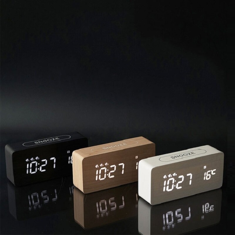 New Creative Wood Clock Rechargeable Electronic Clock Automatic Time Alarm Clock Fashion Nordic Style Clock - Black - Image 2