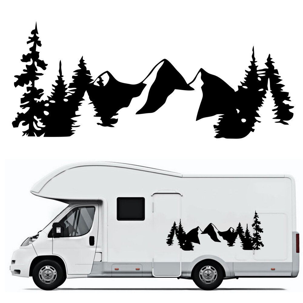 2pcs Snow Mountain Sidy Body Decal Vinyl Sticker For Off Road Camper Van Motorhome Boat Yacht Car Universal - Black - Image 2