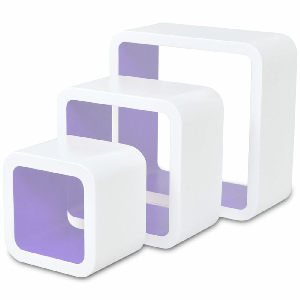 Wall shelves cube MDF floating for books/DVD 3 pcs white-purple - Image 2