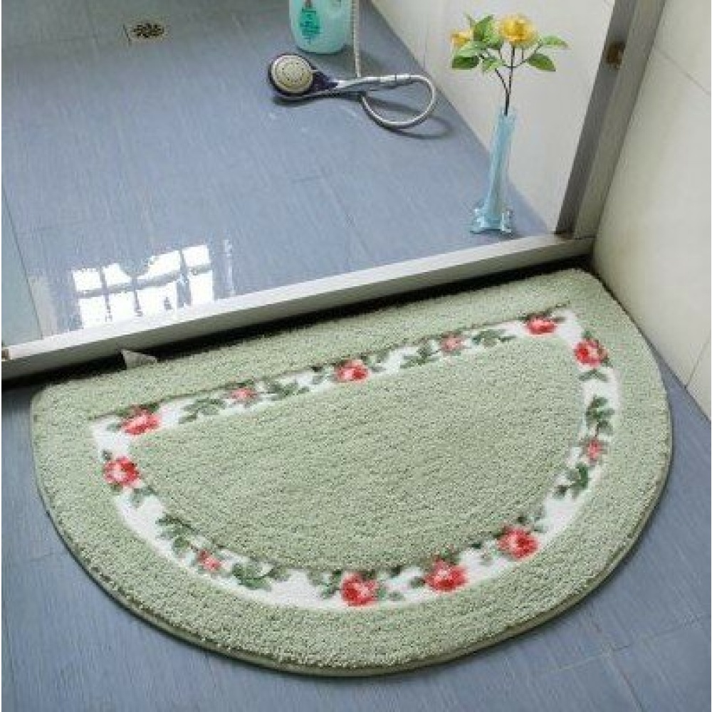 European-style Flower Rugs Garden And Rustic Semicircle Non-slip Absorbent Pad Doormat - 40cmx60cm Light Green - Image 2