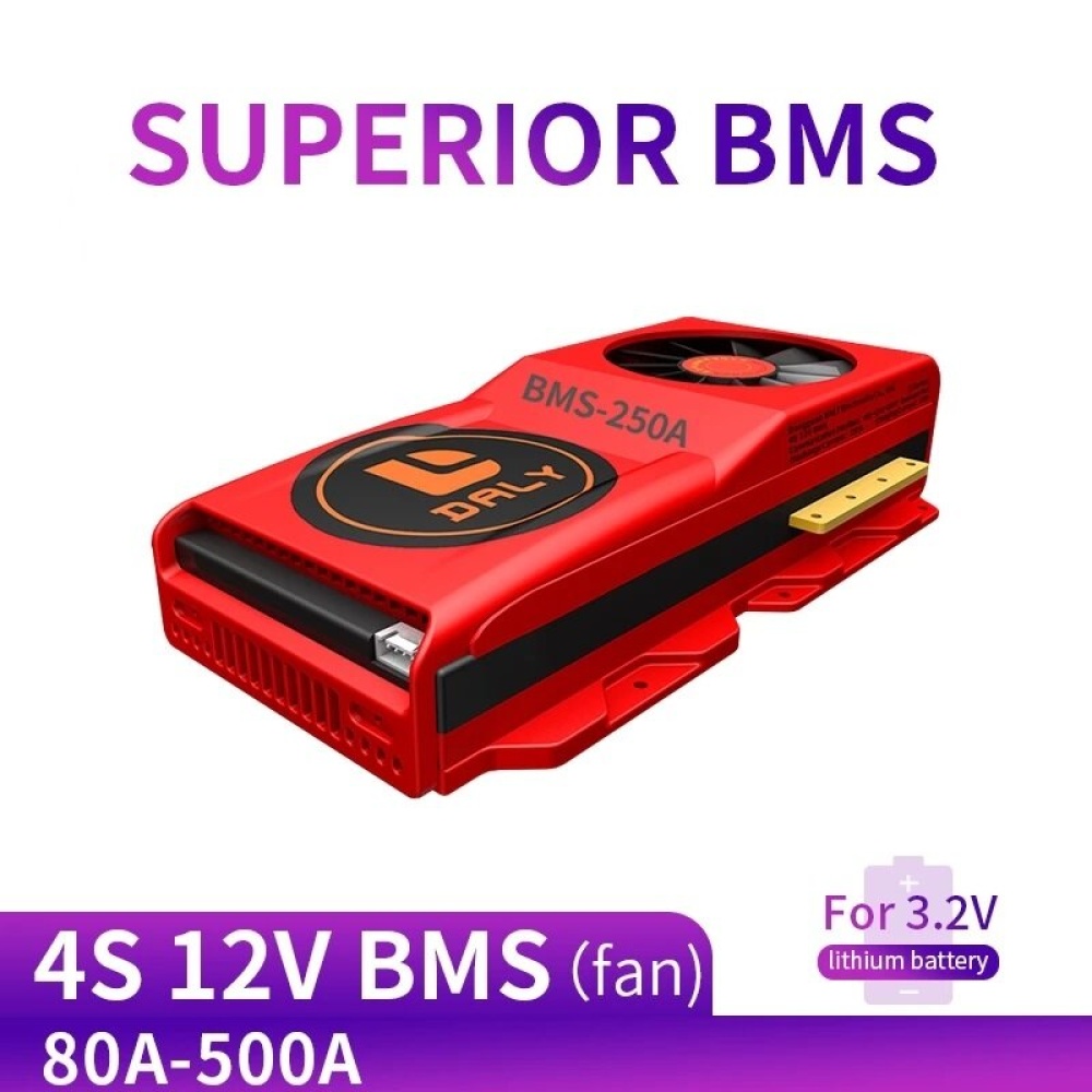 DALY BMS 4S 12V 80A 100A 500A LiFePO4 Battery Board 18650 Charger PCB BMS for Drill Motor 14.6V Standard/Enhance/Balance with Fan - 80A 12V Common Po