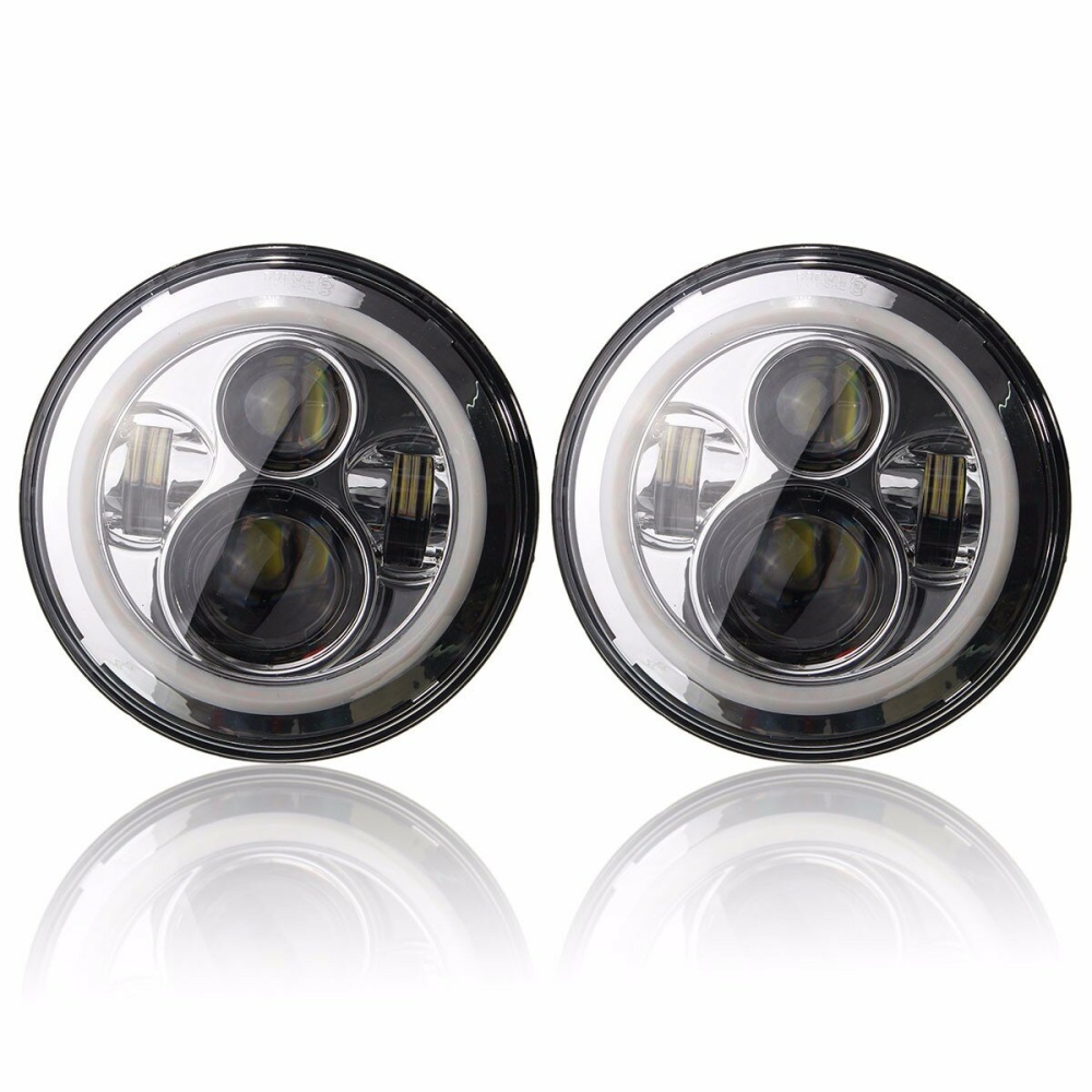 7'' LED Chrome High Low Beam Headlights Halo Angle Eyes 40W 4800LM IP67 Waterproof for Jeep Wrangler JK LJ TJ - White - Image 2