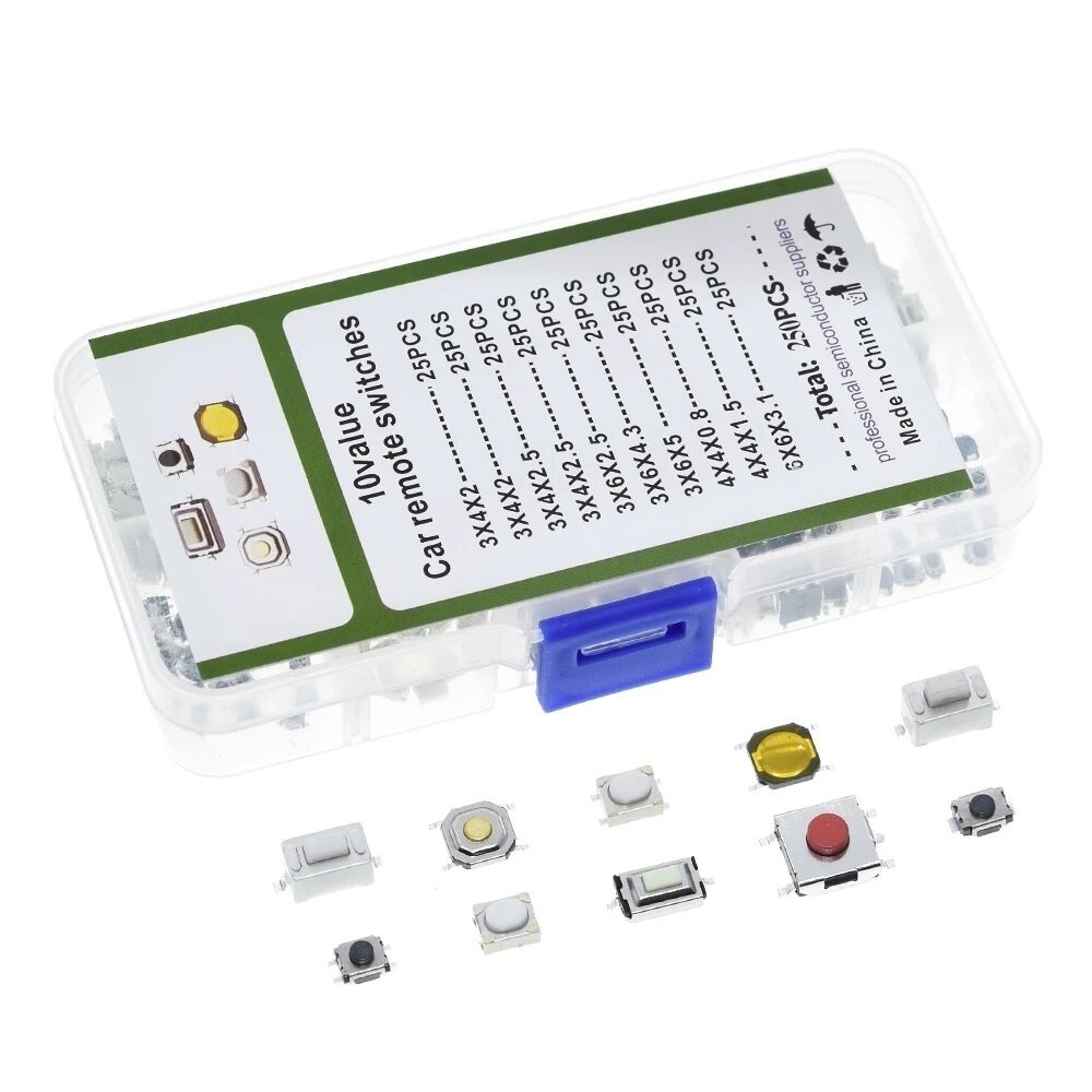 AOQDQDQD® 250PCS 10 Values Tactile Push Button Touch Switch Remote Keys Button Microswitch