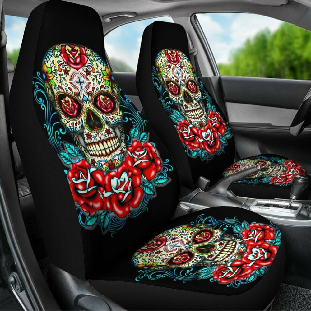 Universal Skull Flower Polyester Car Seat Cover Vehicle Seat Cushion Protector - Image 2