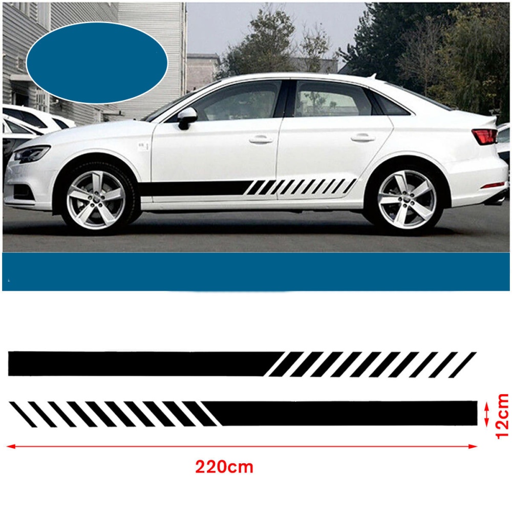 Universal 2X Car Racing Black Long Stripe Graphics Side Body Vinyl Decals Stickers - Image 2