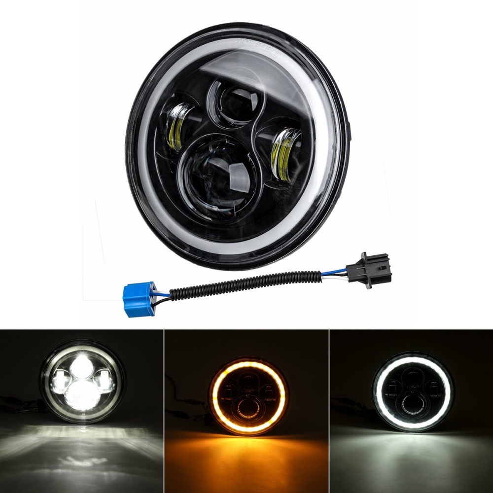 7'' 75W 6000K DRL Amber Halo Angle Eyes Projector LED Round Headlights Hi/Lo Beam Turn signal Light For Harley/Yamaha/Jeep - Image 2