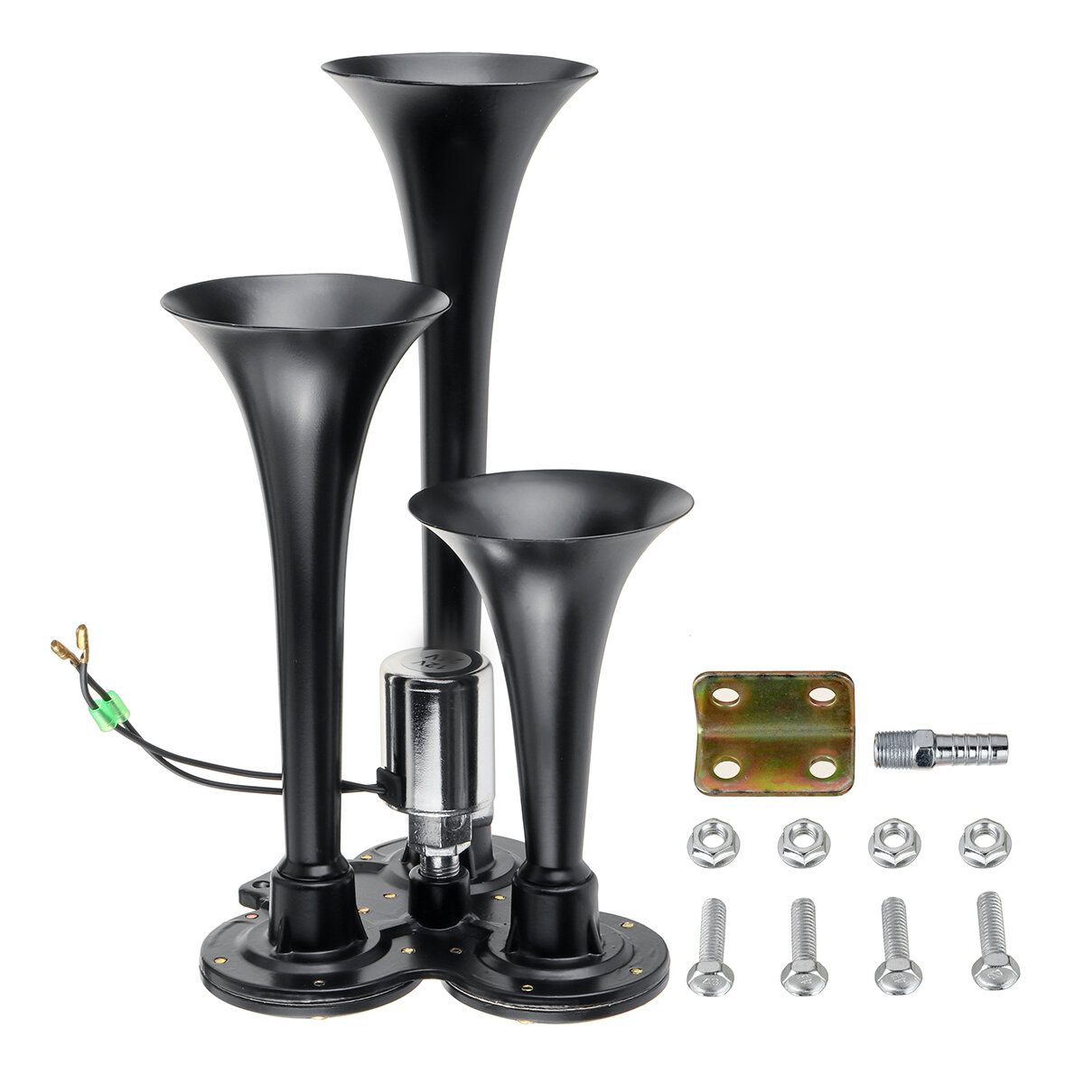 12V 300 PSI Air Compressor 3 Trumpet Train Air Horn Kit For Car Truck Train Boat Motorcycle - Black - Image 2
