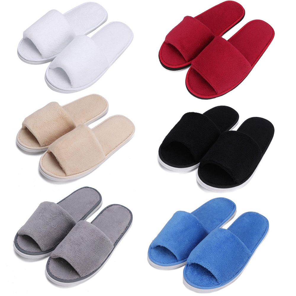 Men Women Coral Velvet Open Toe Hotel Home Spa Slippers Travel Shoes Thick 7mm - Grey - Image 2