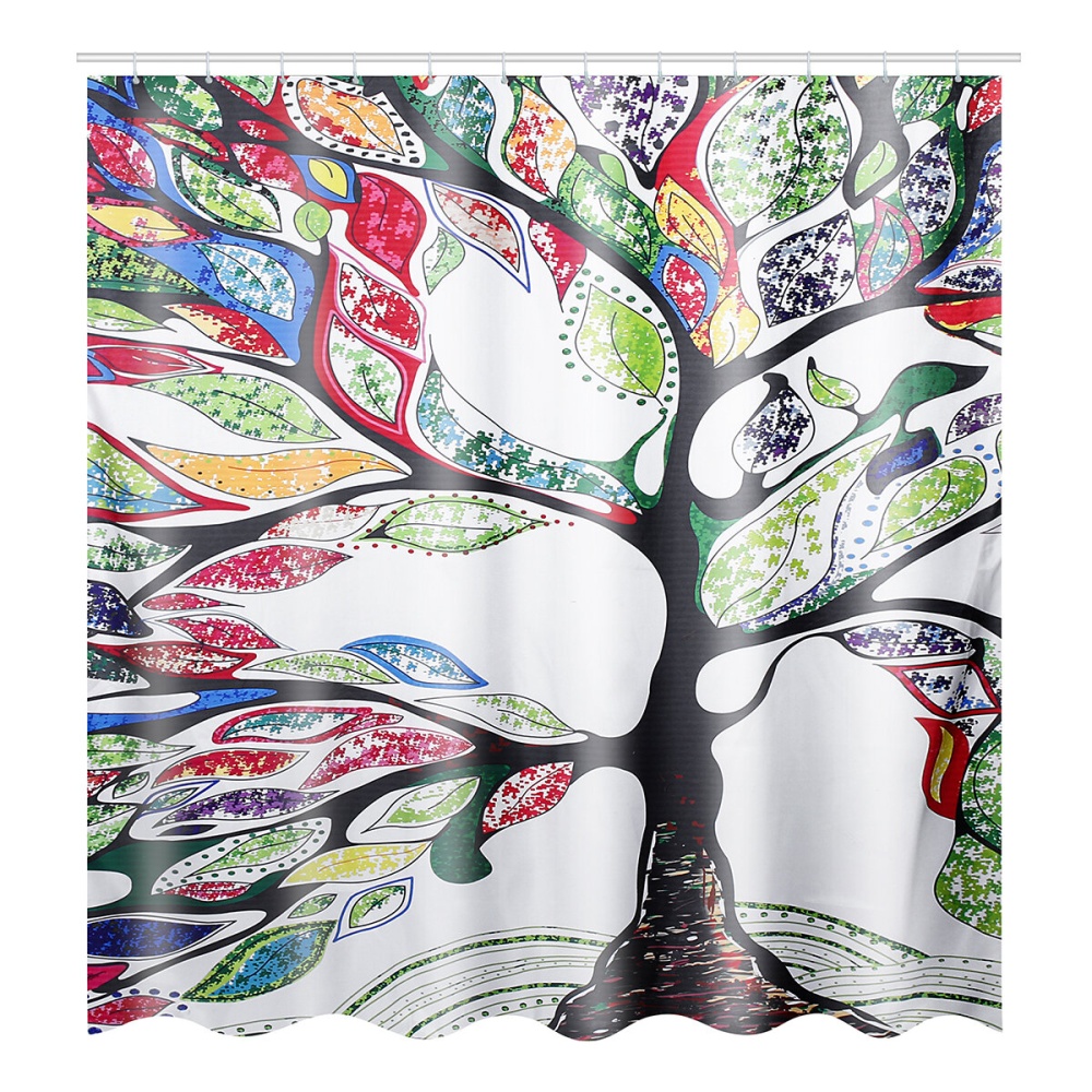 Tree Pattern Prints Bathroom Shower Curtain Non Slip Toilet Lid Cover Rugs Mat - 1 - Image 2