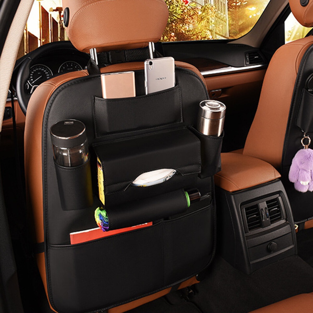 1Pcs Car Bag Seat Back Organizer Multi-function &Pocket Storage Bag Holder Leather - Black - Image 2