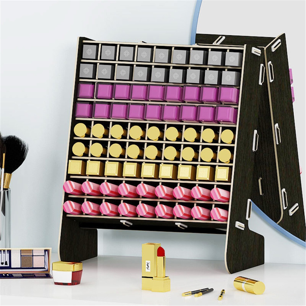 81 Grids Wooden Lipstick Desktop Storage Rack Nail Polish Organizer Display - Brown - Image 2