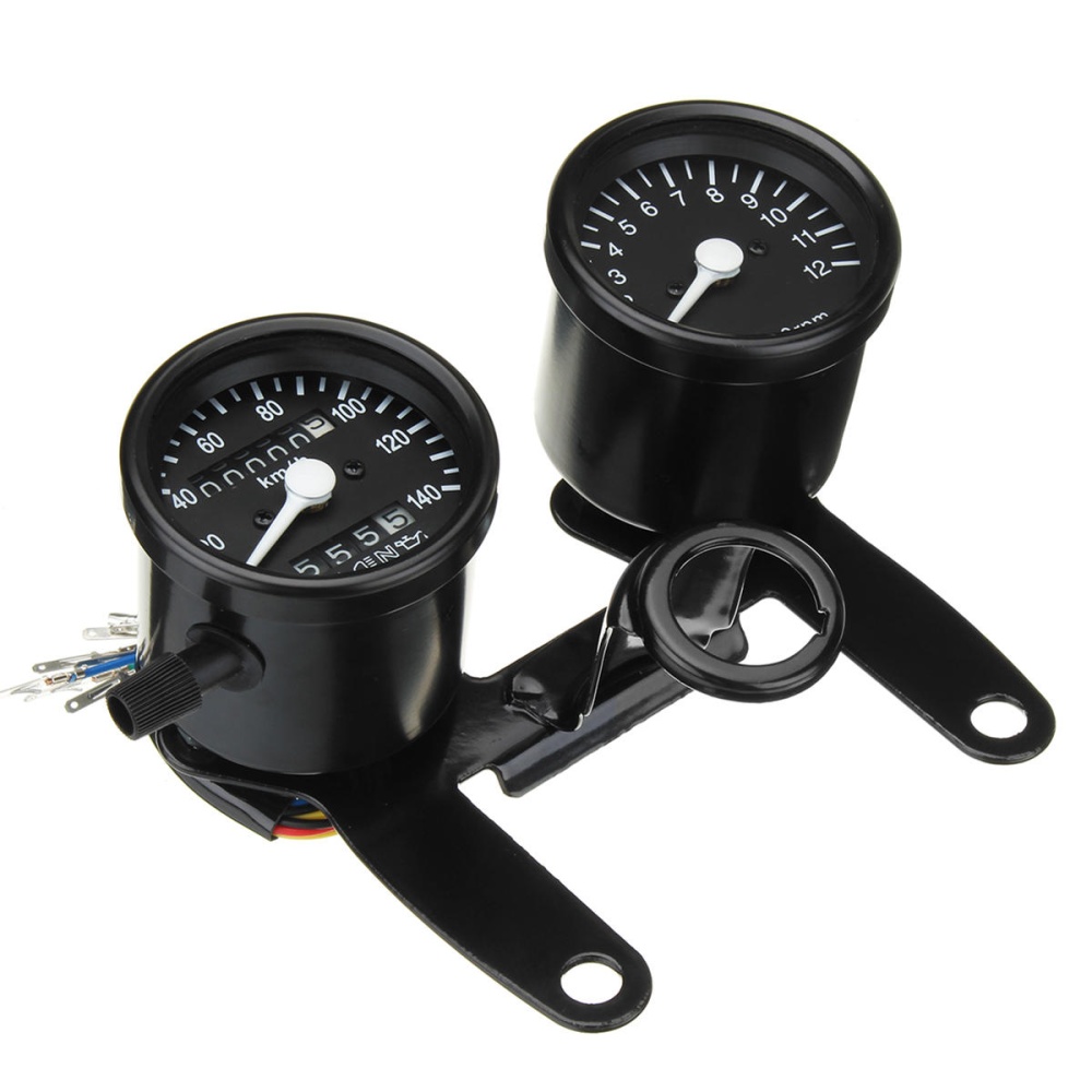 12V Motorcycle LED Backlight Odometer Tachometer Speedometer Dual Gauge Meter With Bracket Universal - Image 2