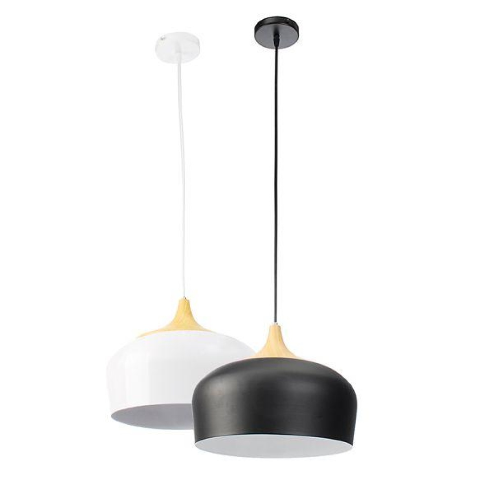 E27 30CM Simple Modern LED Ceiling Light Wood Metal Pendant Lamp Black/White AC110-256V - White - Image 2