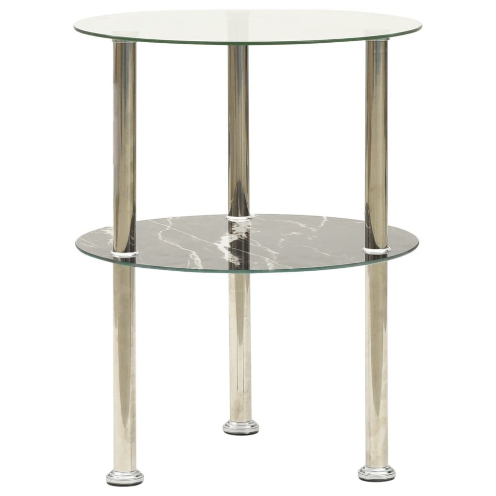 2-Tier Side Table Transparent & Black 15" Tempered Glass - Image 2