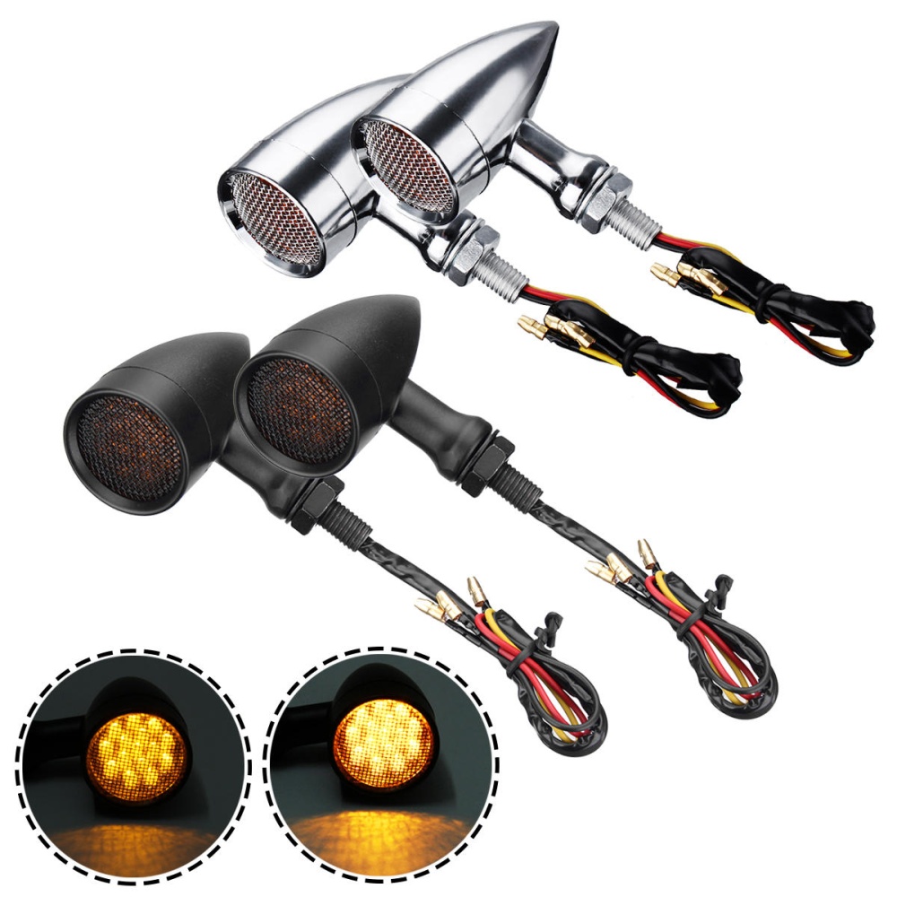 10mm Bullet Grill LED Turn Signal Indicator Lights Lamp For Harley Chopper Bobber - Black - Image 2