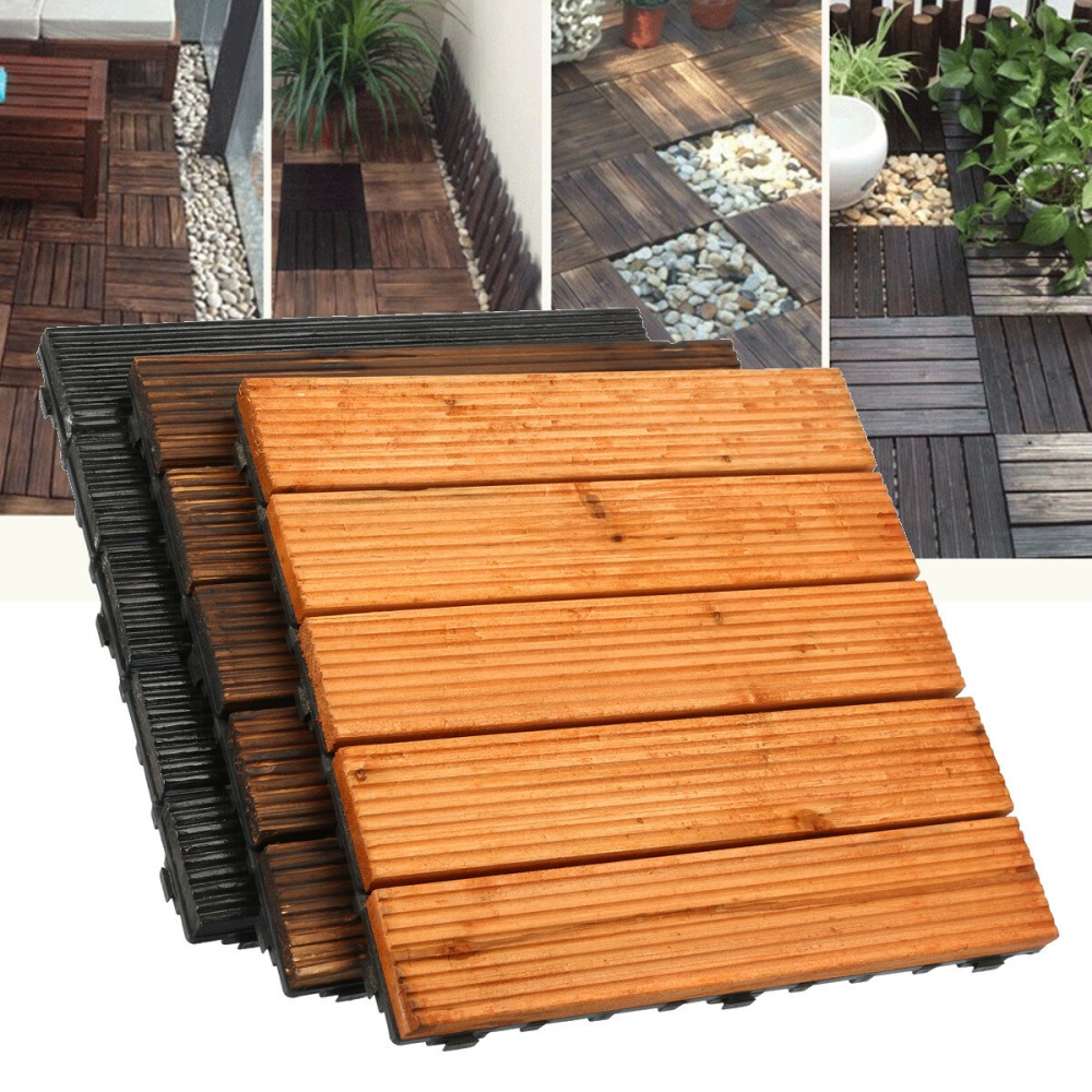 30x30cm DIY Wood Patio Interlocking Flooring Decking Tile Indoor Outdoor Garden Floor Decorations - Carbon - Image 2