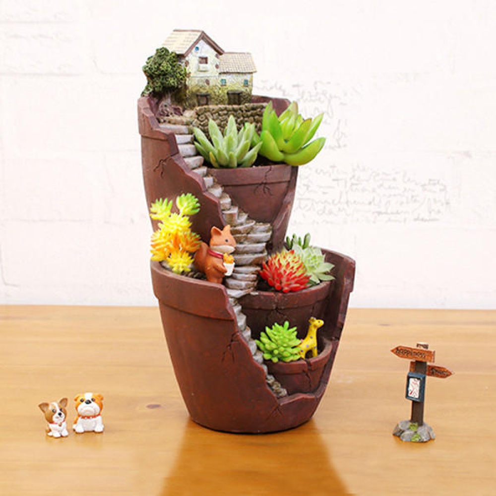 Double Layer Sky Garden Pot Craft Ornaments Flower Basket Planter Decoration - Image 2