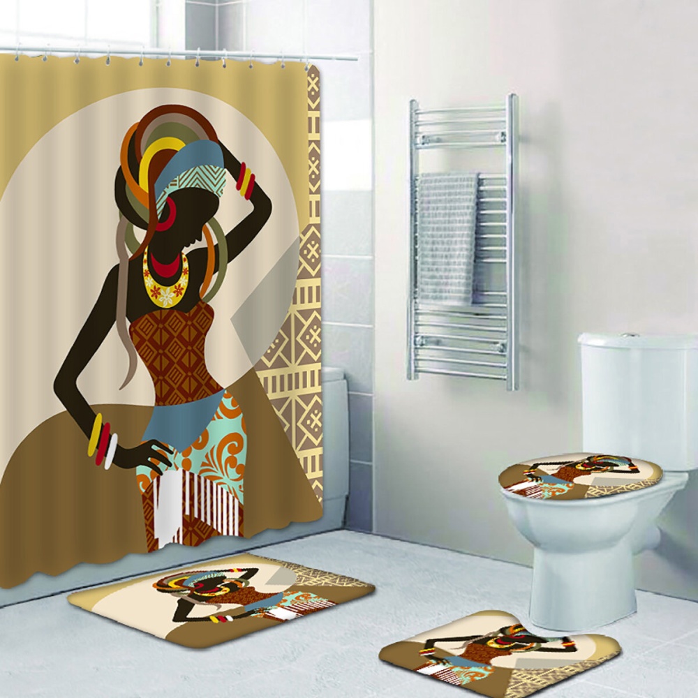 Bakeey African Girl Shower Curtain With Bath Mats Rugs Toilet Cover Mats For Home - 3Pcs Set