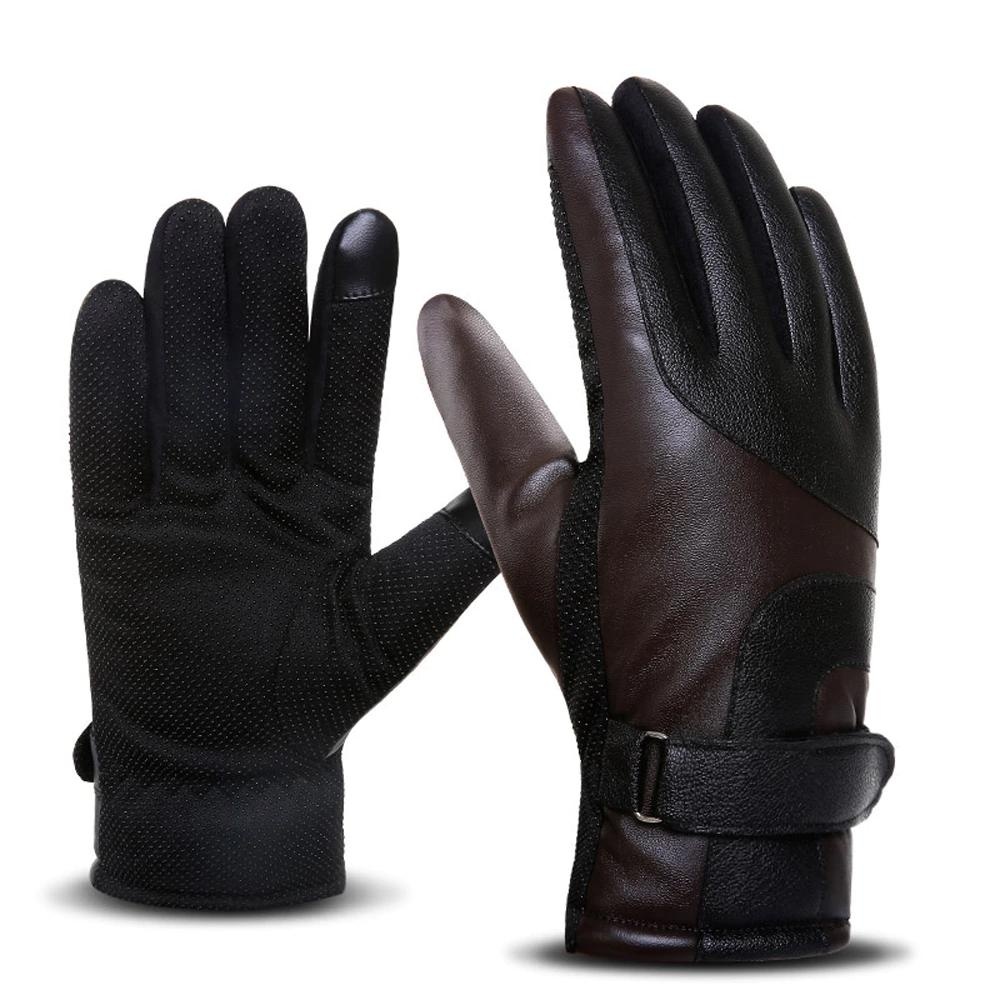 Waterproof Warm Leather Gloves Motorcycle Safety Sport Touch Screen Gloves Men Female - Male Brown - Image 2