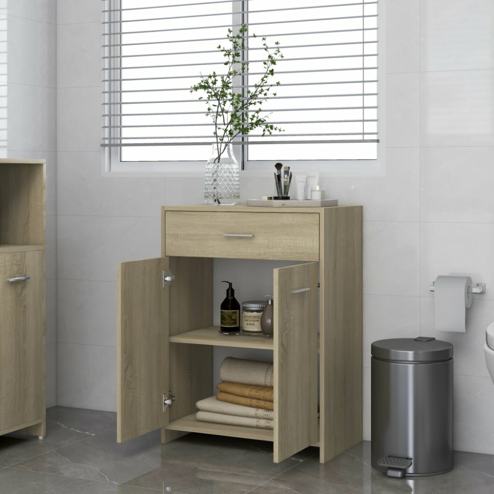 Bathroom Cabinet Sonoma Oak 23.6"x13"x31.5" Chipboard - Image 2