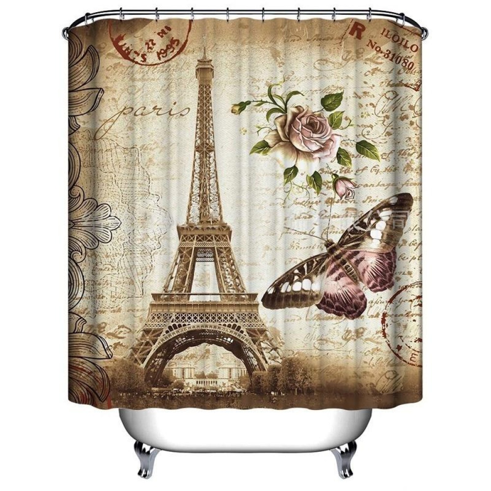 180x200cm Paris Bathroom Shower Curtains Eiffel Tower Waterproof Fabric & Hooks - Image 2