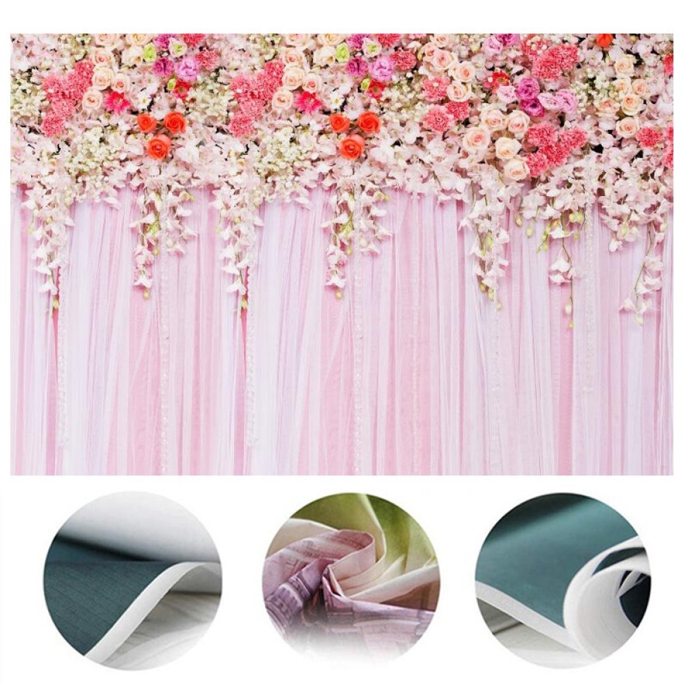 Pink Flowers Wall Photography Backdrops Rose Floral Wedding Photo Background - 1.5x0.9m - Image 2