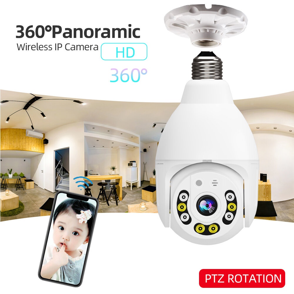 GUUDGO V380 8 LED WIFI E27 Ampoule Dome Camera PTZ AP Hotspot Dual Light 4 infrarouge + 4 Vision nocturne e lumiere blanche avec telecommande de base