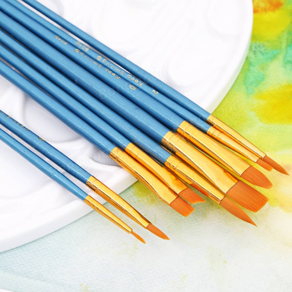 10Pcs/Set Different Shape Watercolor Gouache Paint Brushes Nylon Brush Home Wall Decor Tool - Image 2