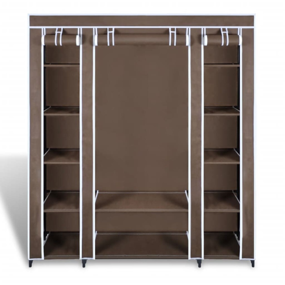 Wardrobe with compartments and rods 45x150x176 cm fabric brown - Image 2