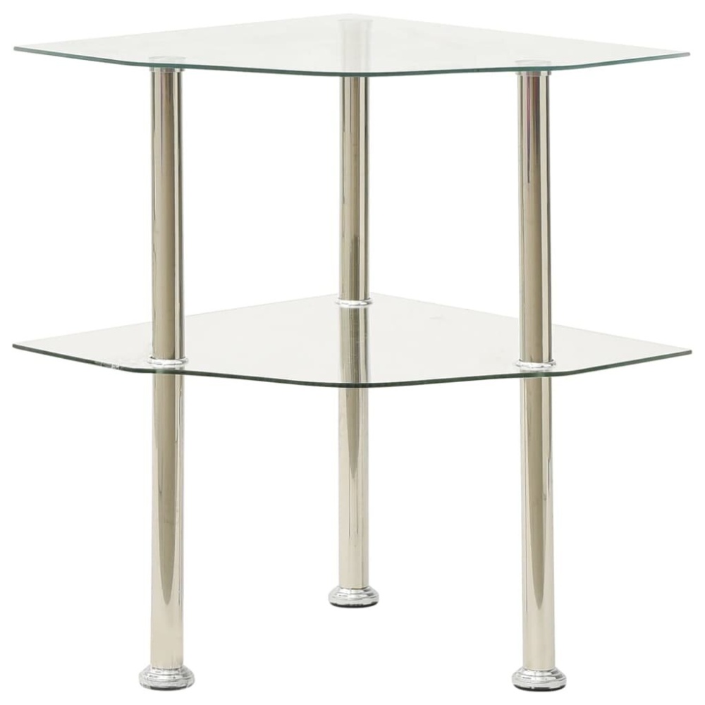 2-Tier Side Table Transparent 15"x15"x19.7" Tempered Glass - Image 2