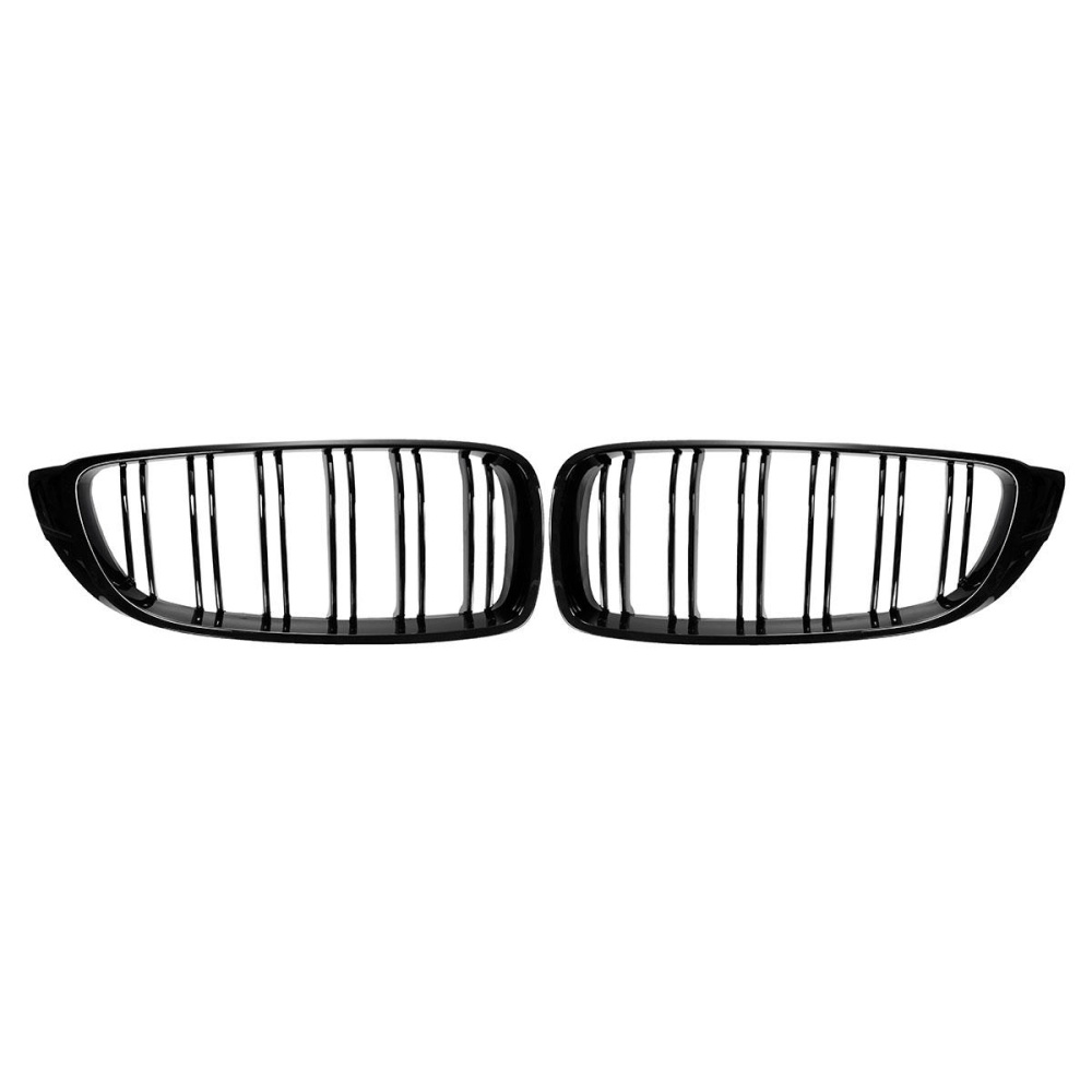 Pair Front Kidney Sport Grills Grille Glossy Black Double Line For BMW F32/F33/F36 4-Series