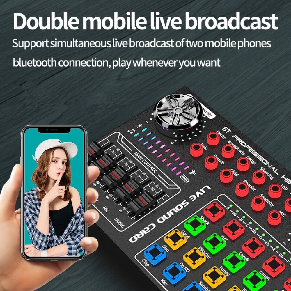 Bakeey H9 bluetooth Audio Broadcast Sound Card Webcast Live Sound Card Computer Support Dual Microphone Sound Mode DSP - Black - Image 2