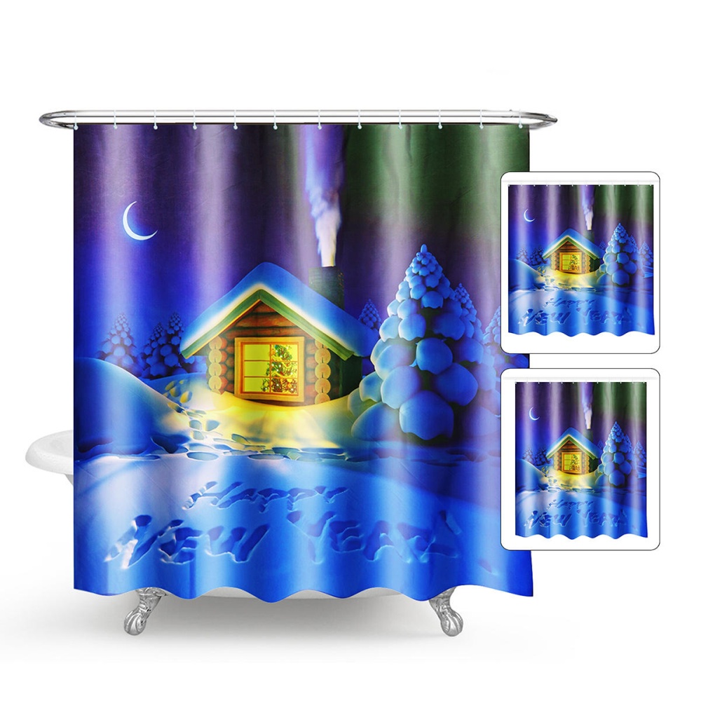 150/180X180CM Chriatmas Bathroom Waterproof Shower Curtain With 12 White Plastic C-type Hooks - 150x180cm - Image 2