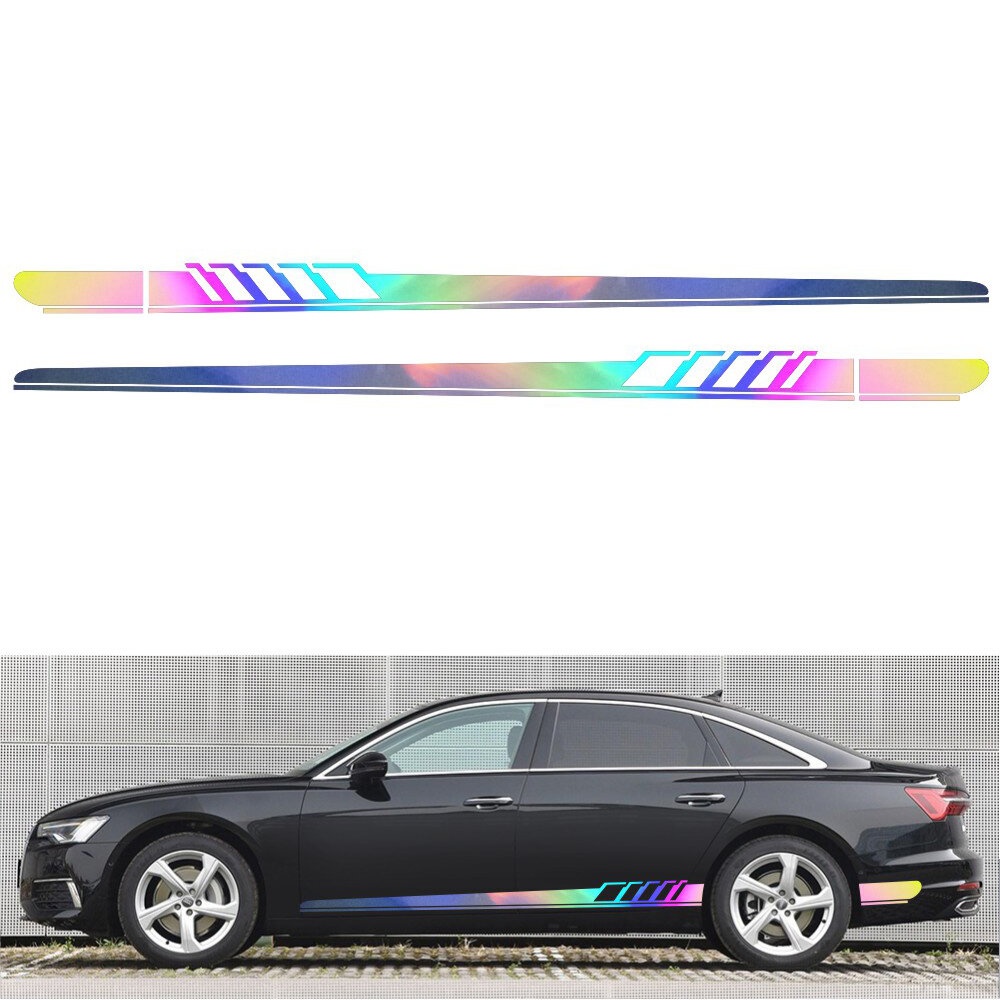 2pcs Body Both Side Graphics Vinyl Long-Stripe Reflective Colorful / Solid Color Car Decal Sticker - Red - Image 2