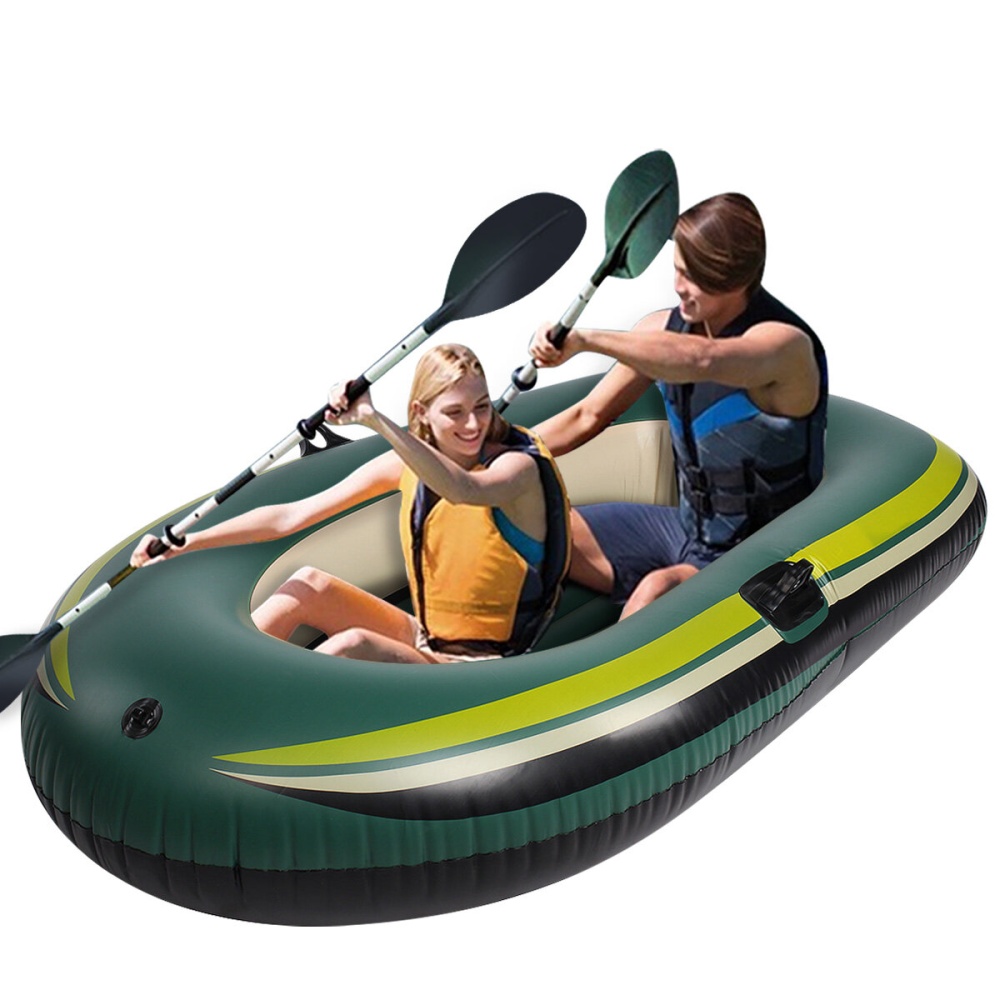 2 Persons Inflatable Boat River Lake Kayak Canoe Fishing Dinghy Thickening PVC - Green - Image 2