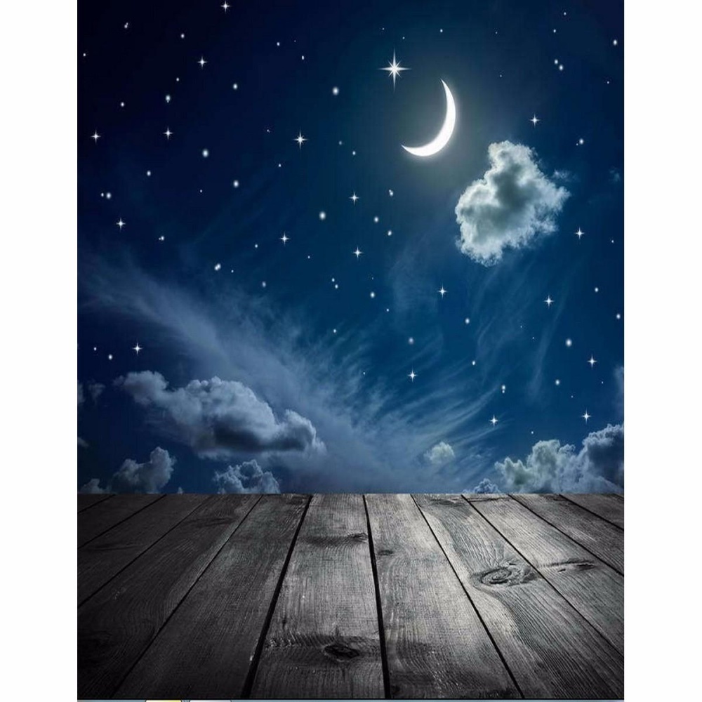 3x5FT Vinyl Moon Night Sky Star Wood Floor Photography Backdrop Background Studio Prop - Image 2