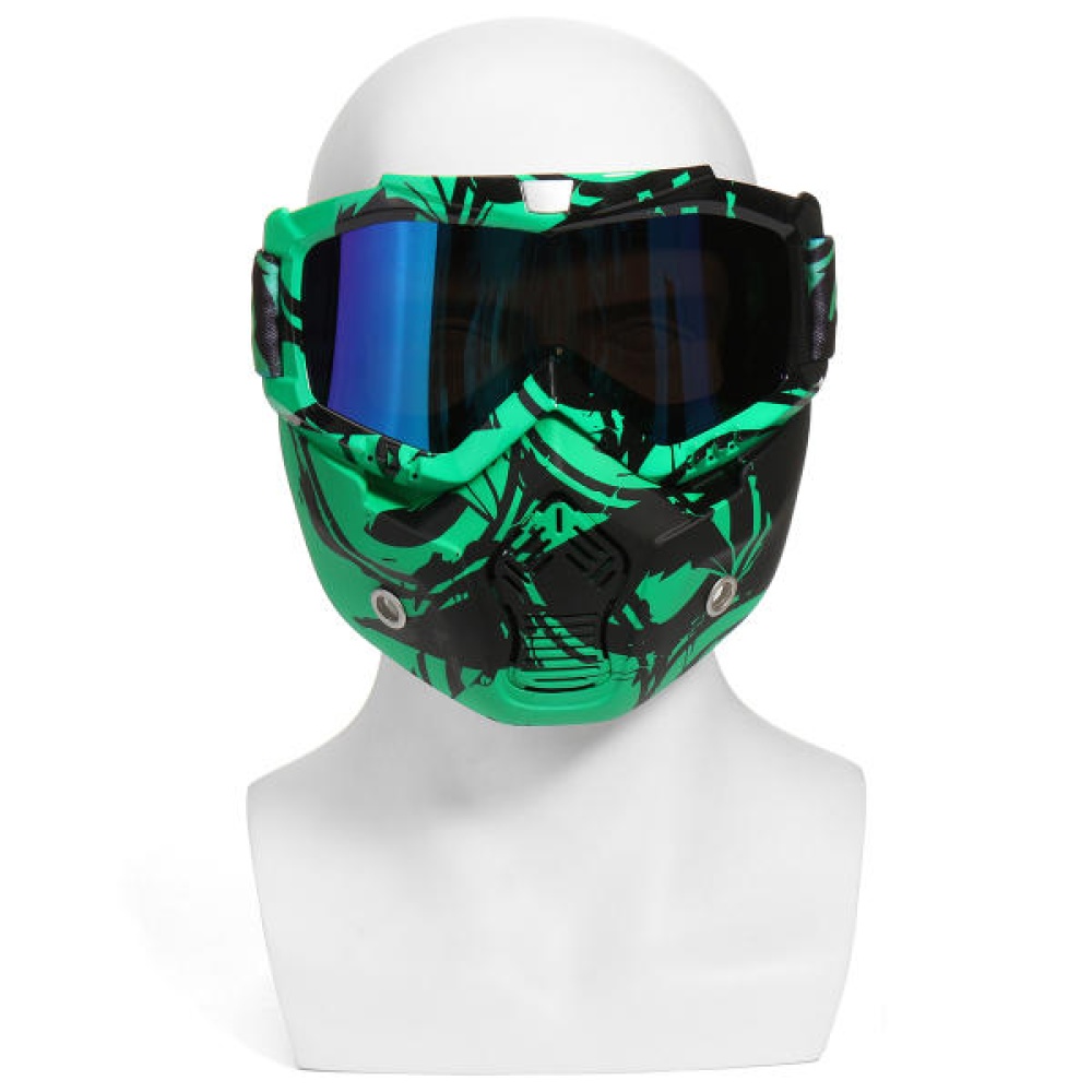 Motorcycle Helmet Detachable Modular Mask Shield Goggles Full Face Protect Clear/Light Green Lens - Light Green - Image 2