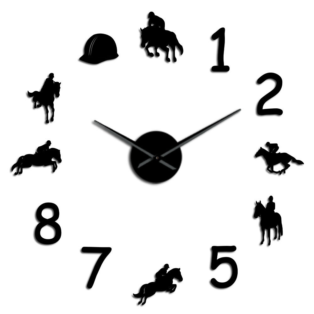 47 Inch Wall Clock Farmhouse Home Decor Cowboys Modern Design Giant Wall Clock Rodeo Horse Riding DIY Wall Watch - Black - Image 2