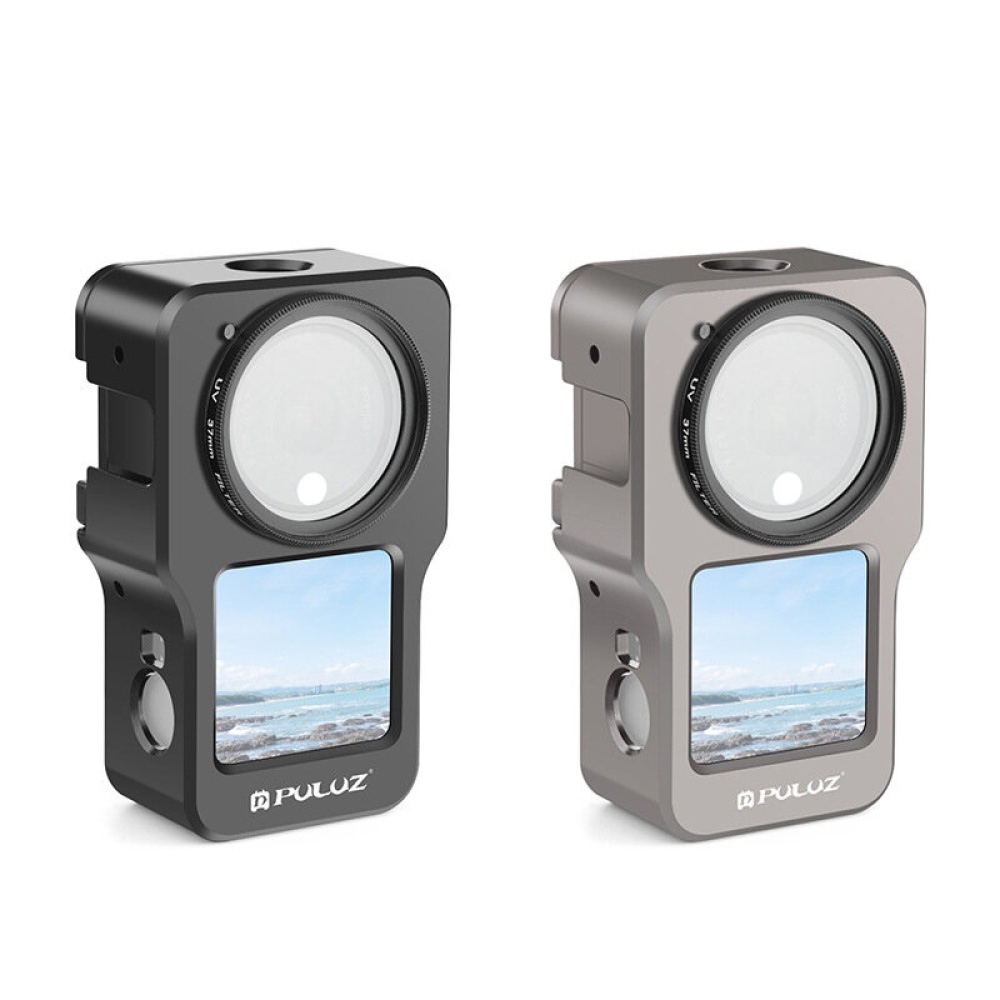 PULUZ Housing Shell CNC Aluminum Alloy Protective Cage with 1/4 inch 3/8 inch Hole Cold Shoe for DJI Action 2 Sport Action Camera - Silver