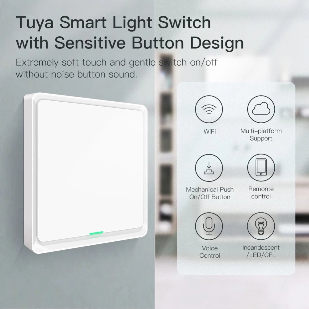 Moeshouse Tuya WiFi Smart Wall Light Switch Neutral Wire Required Multi-control Association in Smart Life App Works with Alexa - 1CH - Image 2