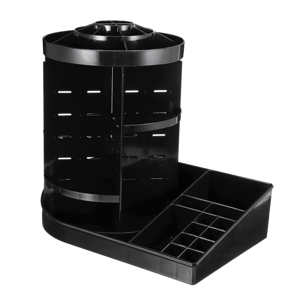 360 Degree Rotating Acrylic Cosmetic Organizer 2 in 1 Makeup Display Rack Storage Case - Black - Image 2