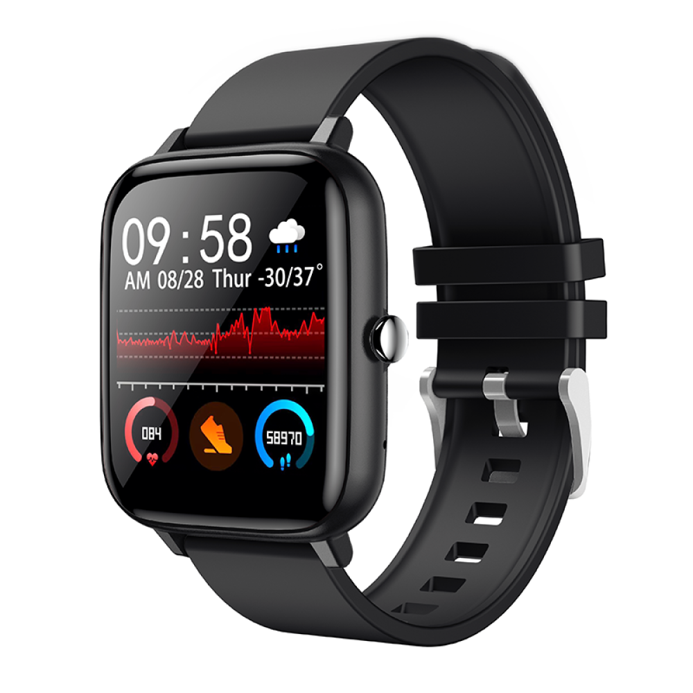 [bluetooth Call]Bakeey P6 1.54 inch Full Touch Heart Rate Blood Pressure Oxygen Monitor Music Control Custom Dial Multiple Languages Smart Watch - Bl - Image 2