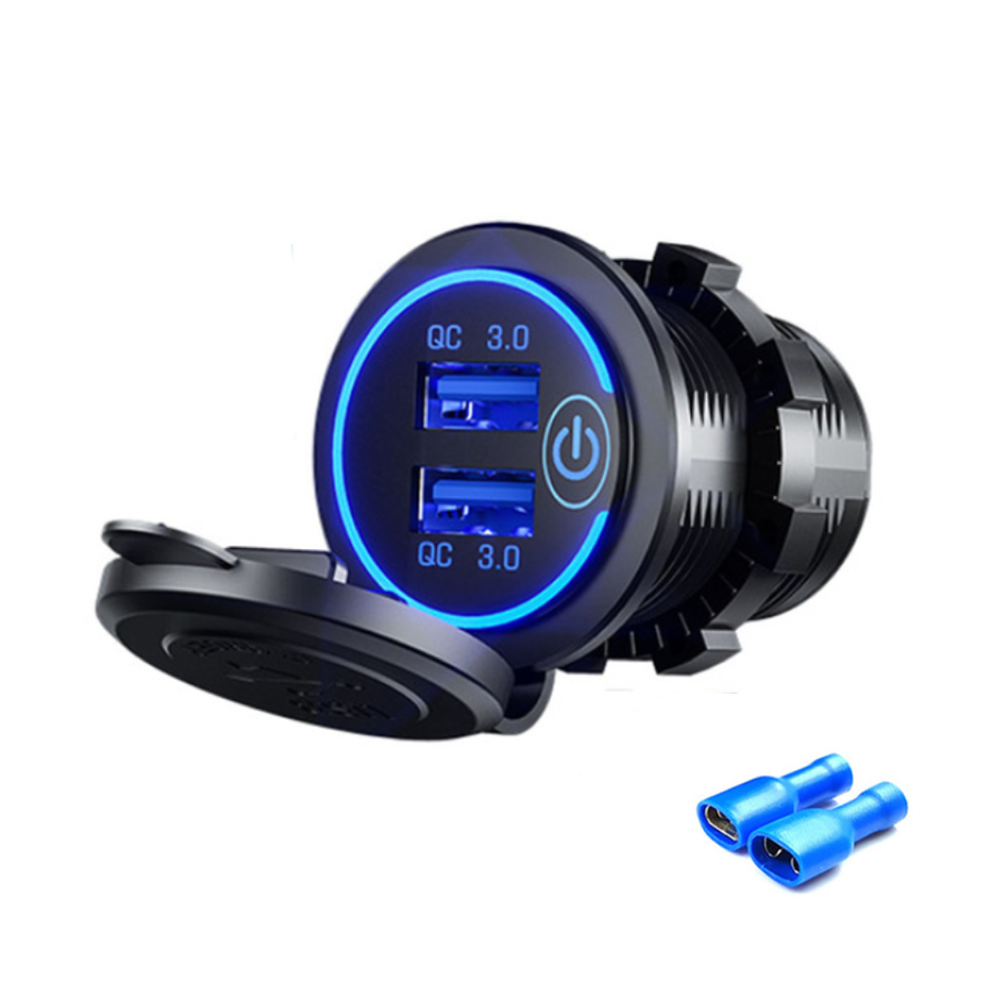 12-24V QC 3.0 Fast Dual USB Charger Touch Switch Waterproof Accessory For Motorcycle Car Truck Boat - Blue - Image 2