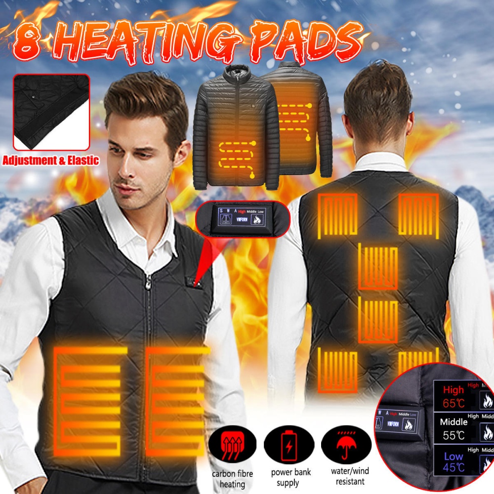 Dual ButtonElectric USB Down Vest Jacket Heated Jacket Adjust 8 heating Pads Hotplates Washable Winter Warm 3 Adjustment Temp - XL - Image 2