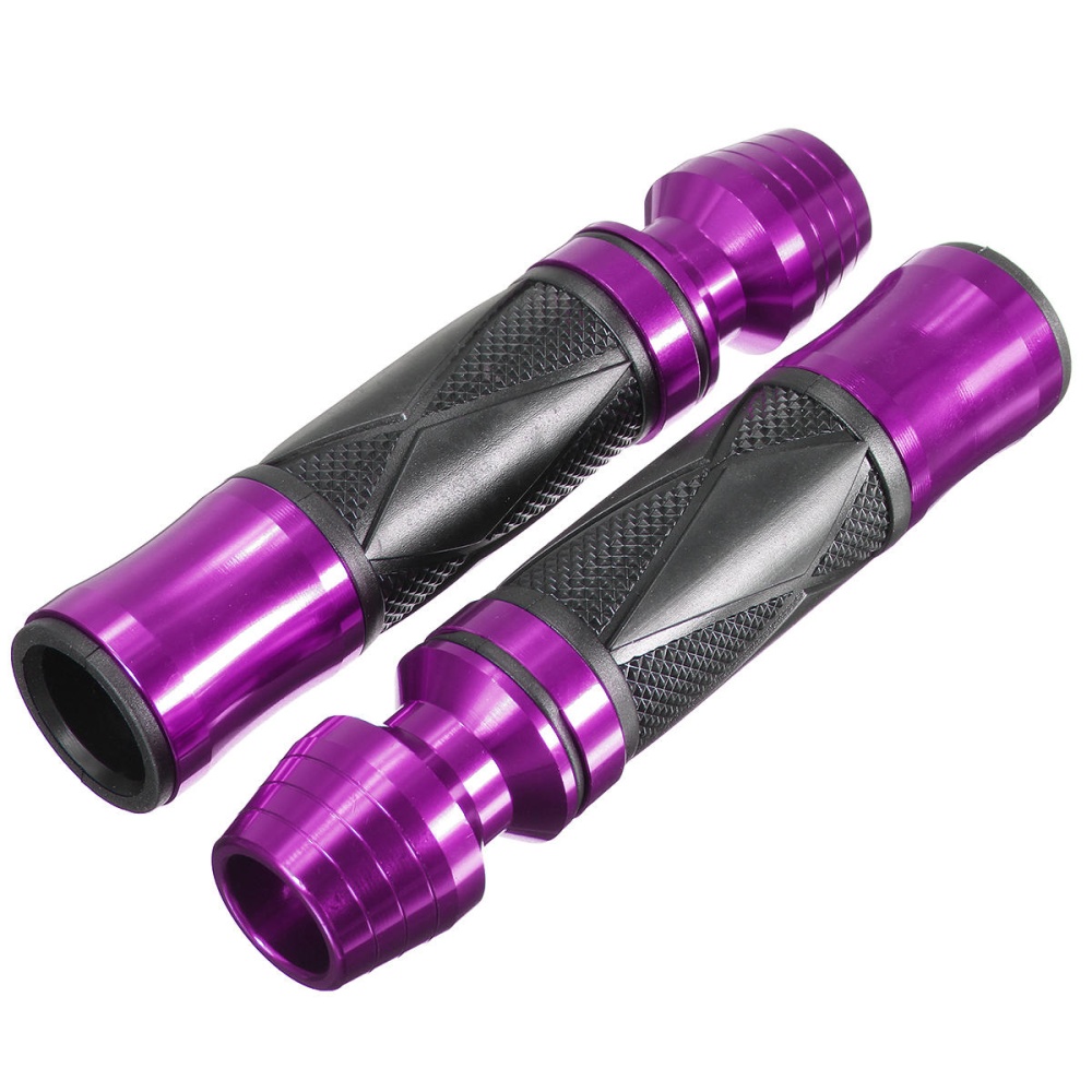 7/8 inch Pair Handlebar Hand Grips Motorcycle Sports Bike Rubber Aluminum Universal - Purple - Image 2